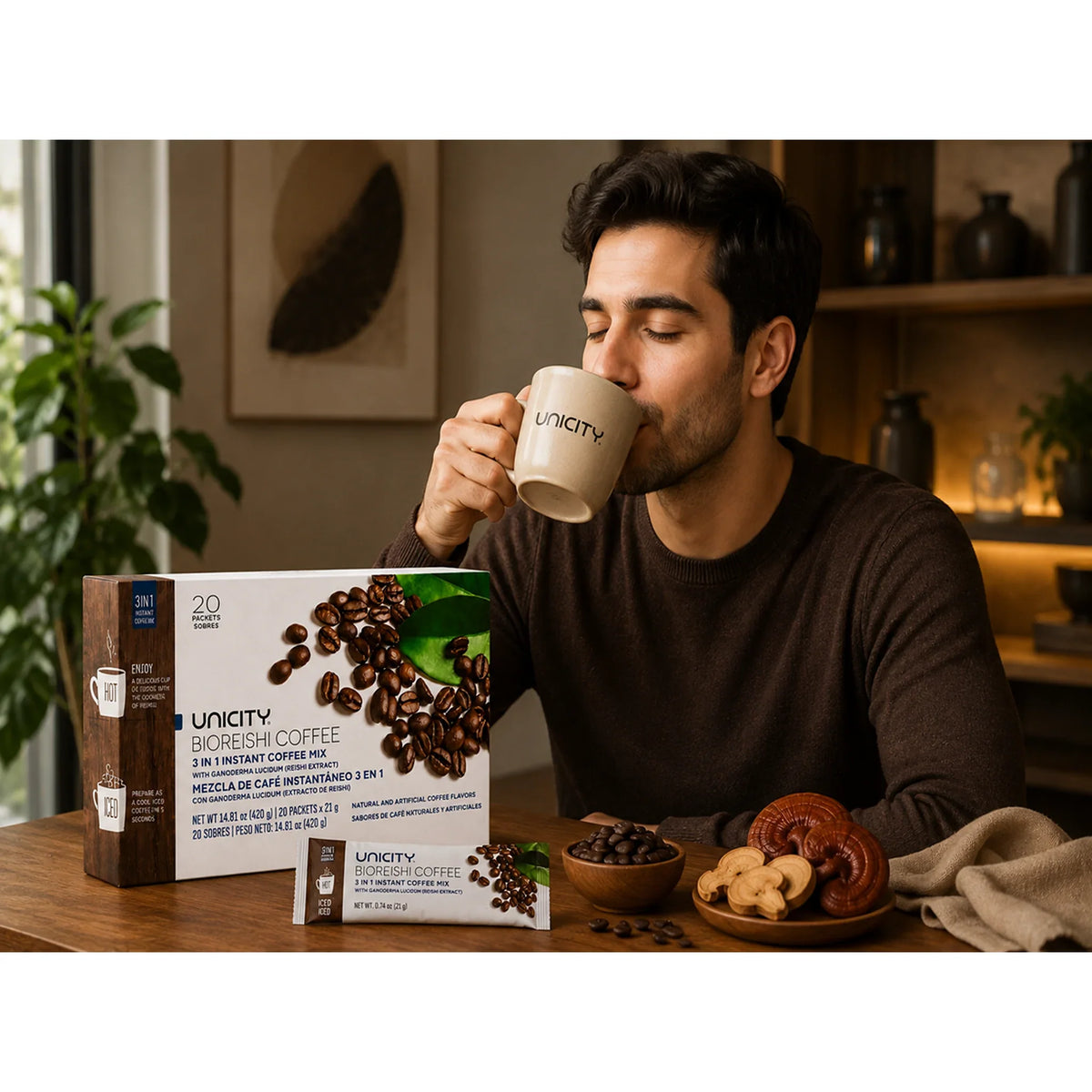 قهوة يونيستي بايو ريشي 3 في 1 | 20 ظرف – Unicity BioReishi Coffee