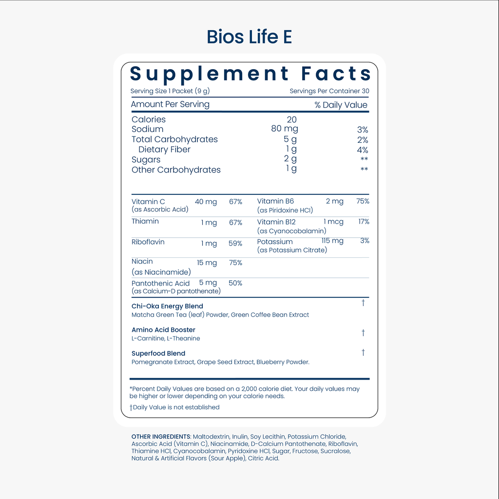 مشروب بايوس لايف إي | 30 ظرف – نكهة التفاح الحامض | Bios Life E